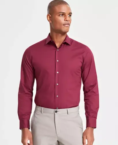 Men's Slim-Fit Solid Dress Shirt, Created for Modazone - Maroon Banner 
