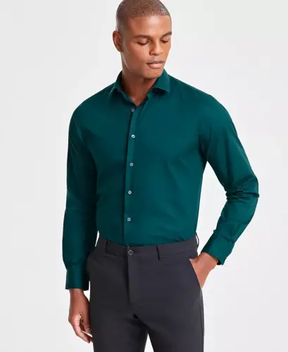 Men's Slim-Fit Solid Dress Shirt, Created for Modazone - Dark Sea 