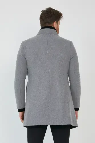 Erkek Füme Slim Fit Dik Yaka Kaşe Kaban-Füme - 4