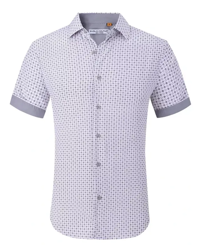 Men's Slim-Fit Geo-Print Performance Shirt - White - 1