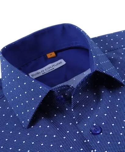 Men's Slim-Fit Geo-Print Performance Shirt - Blue Floral - SUSLO COUTURE (1)