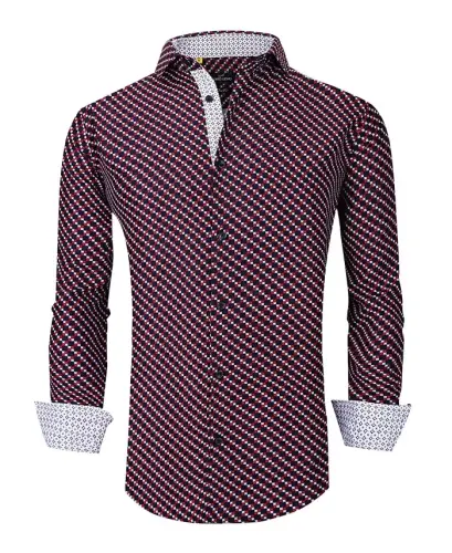 Men's Slim Fit Business Nautical Button Down Dress Shirt - Navy Blue - 1