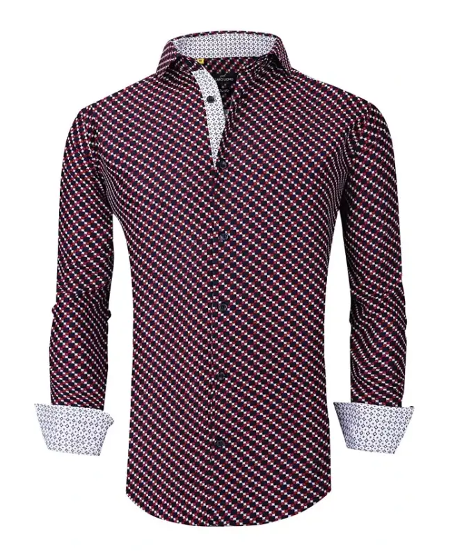 Men's Slim Fit Business Nautical Button Down Dress Shirt - Navy Blue - 1