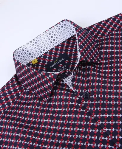 Men's Slim Fit Business Nautical Button Down Dress Shirt - Navy Blue - AZARO UOMO (1)