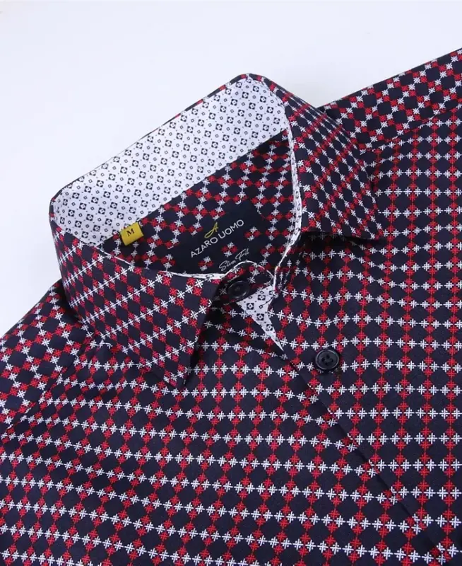 Men's Slim Fit Business Nautical Button Down Dress Shirt - Navy Blue - 2