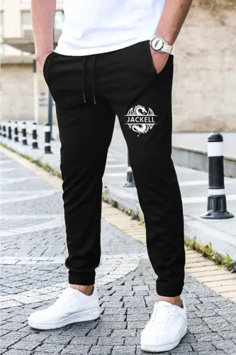 Erkek Slim Fit Jogger Eşofman Altı - Siyah Chines 