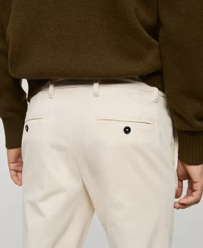 Men's Slim-Fit Corduroy Pants - Ecru - 4
