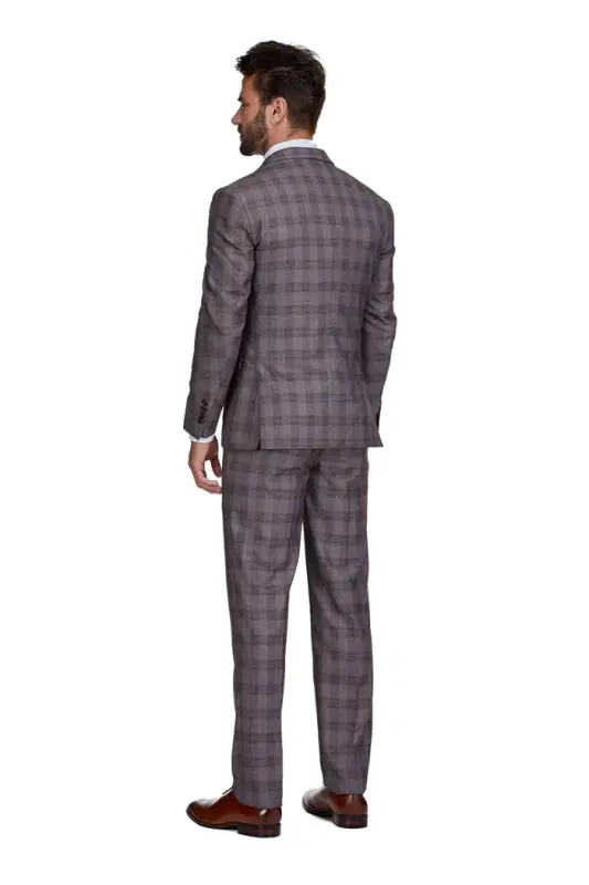 Men's 3-Piece Slim Fit Check Suit - Light brown - 2