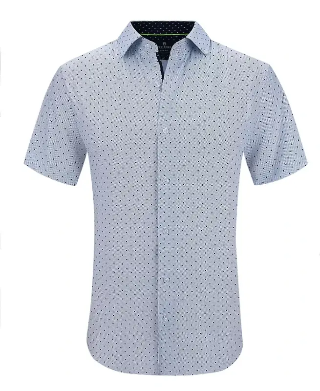 Men's Slim Fit Short Sleeve Performance Stretch Button Down Dress Shirt - White Mini Dot - TOM BAINE