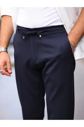 Erkek Slim Fit Kumaş Jogger Likralı Ve Beli Lastikli-LACİVERT - 3