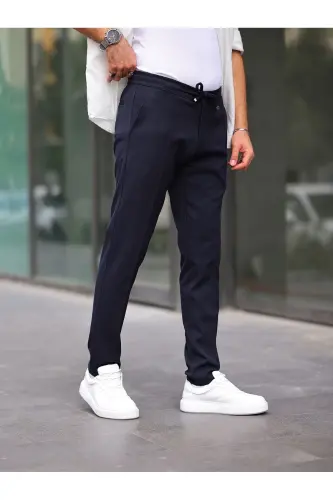 Erkek Slim Fit Kumaş Jogger Likralı Ve Beli Lastikli - LACİVERT 