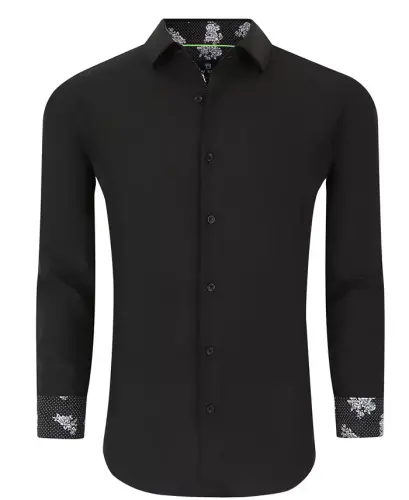 Men's Slim Fit Performance Solid Button Down Shirt - Black Solid 