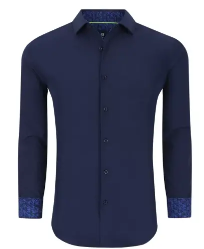 Men's Slim Fit Performance Solid Button Down Shirt - Navy Solid 