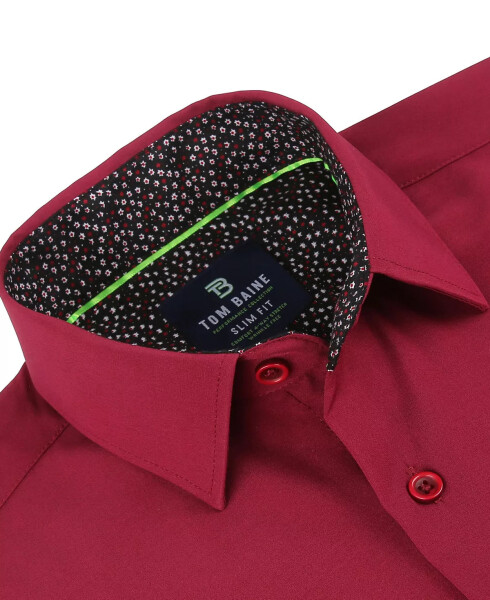 Erkek Slim Fit Performans Düz Düğmeli Gömlek Bordo - 3