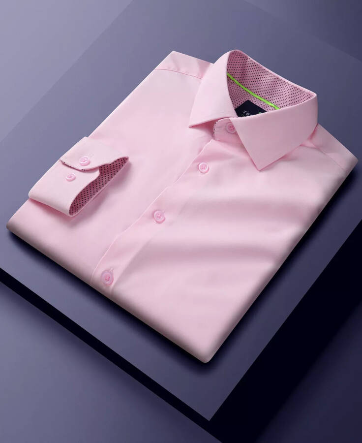 Erkek Slim Fit Performans Düz Düğmeli Gömlek Pembe - 8