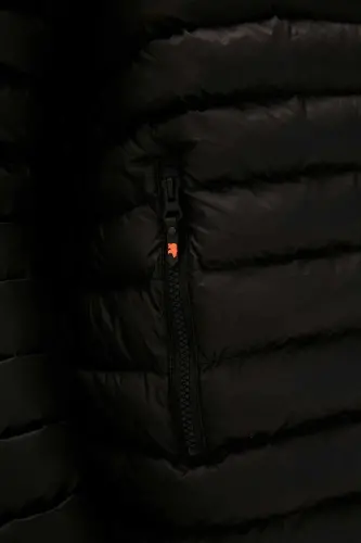 Erkek Slim Fit Siyah Rüzgar Geçirmez Elyaf Dolgulu Şişme Mont-Siyah - 6