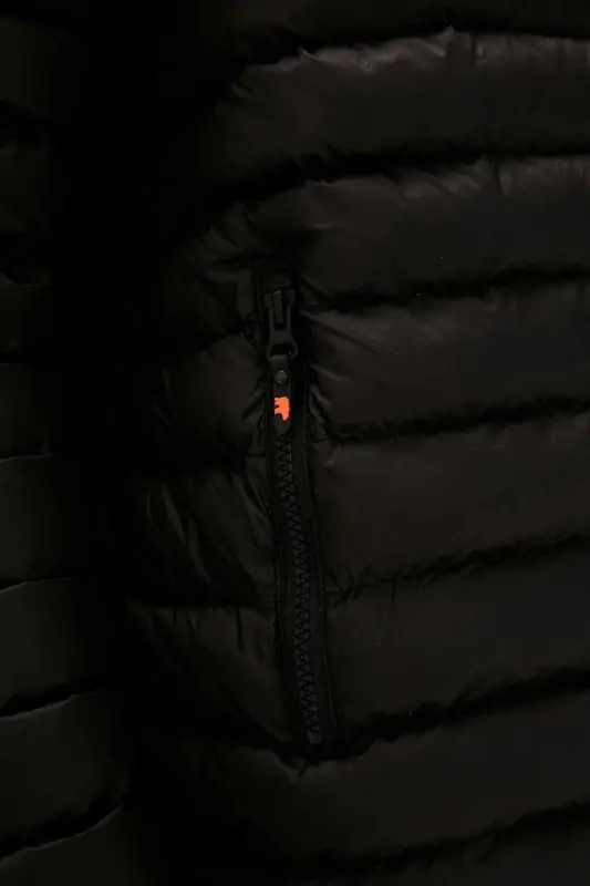 Erkek Slim Fit Siyah Rüzgar Geçirmez Elyaf Dolgulu Şişme Mont-Siyah - 6