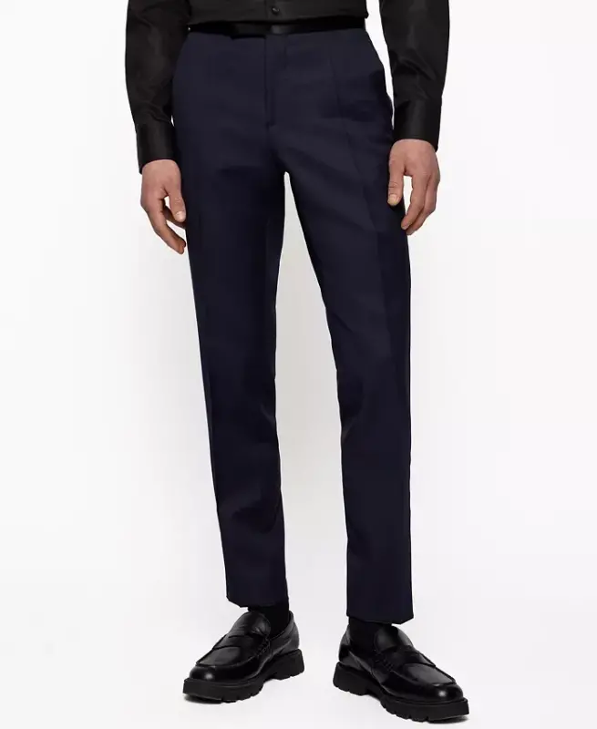 Men's Slim-Fit Tuxedo Trousers - Dark Blue - HUGO BOSS