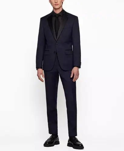 Men's Slim-Fit Tuxedo Trousers - Dark Blue - 8