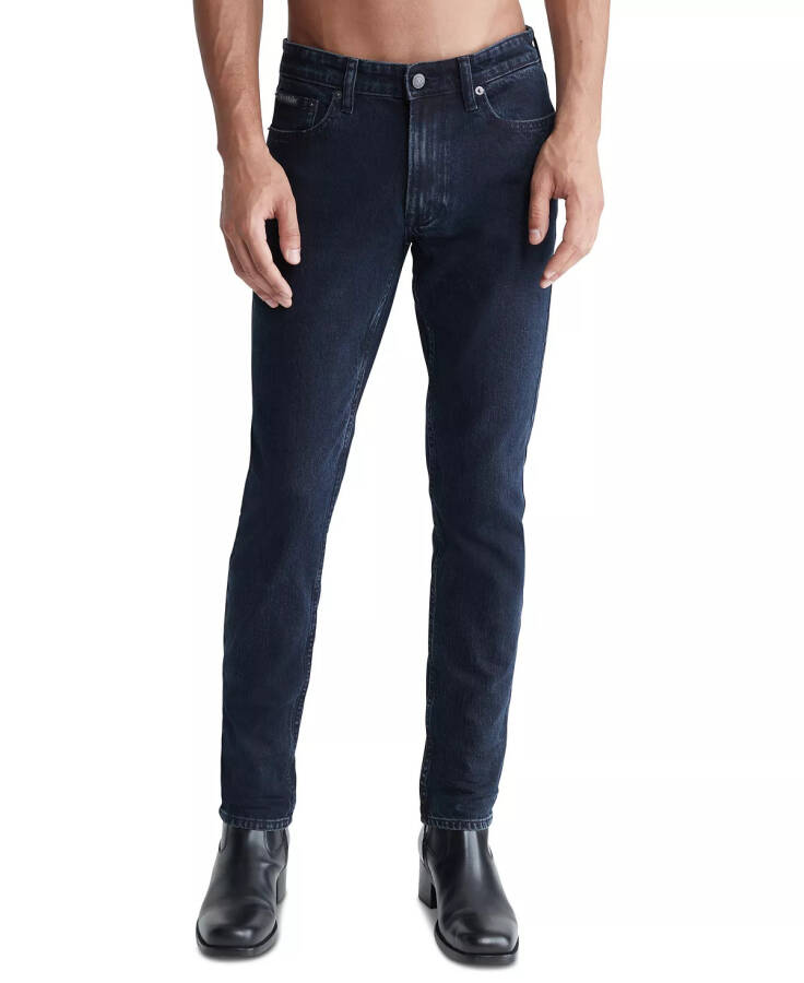 Erkek Slim Fit Streç Jean Mavi Siyah Taşlı - 1