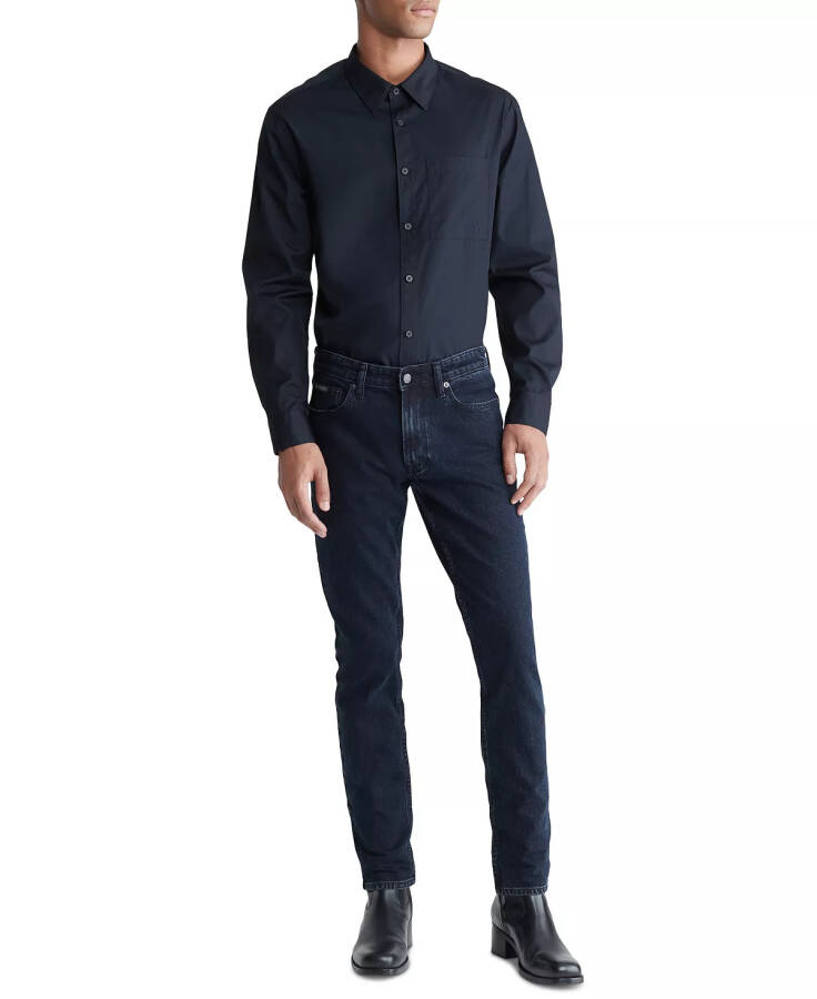 Erkek Slim Fit Streç Jean Mavi Siyah Taşlı - 4