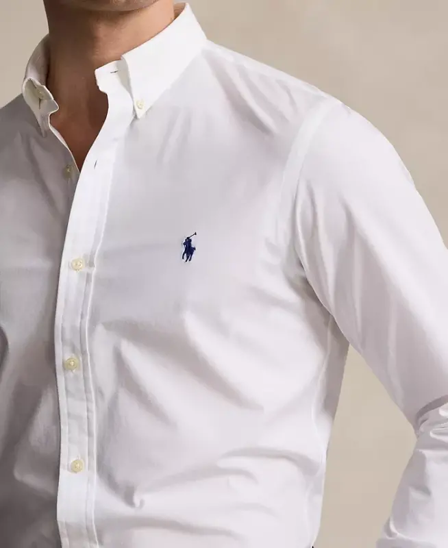 Men's Slim-Fit Stretch Poplin Shirt - White - 3