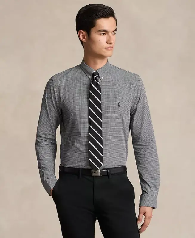 Men's Slim-Fit Stretch Poplin Shirt - Black/white Check - 1