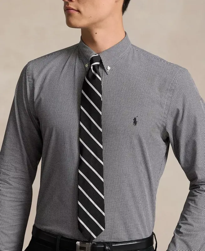 Men's Slim-Fit Stretch Poplin Shirt - Black/white Check - 3