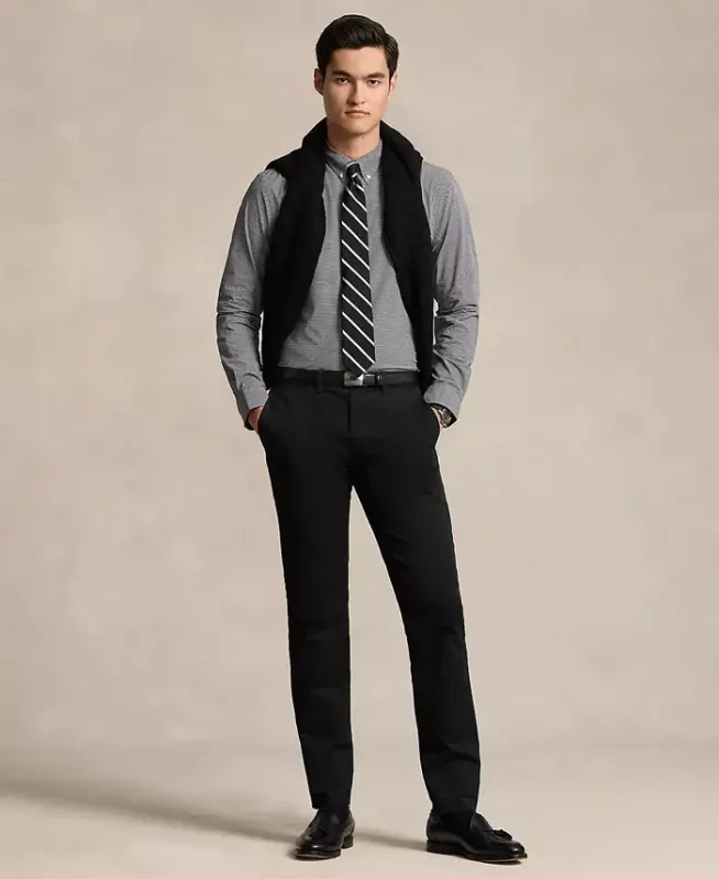 Men's Slim-Fit Stretch Poplin Shirt - Black/white Check - 4