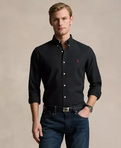 Men's Slim-Fit Stretch Poplin Shirt - Polo Black 