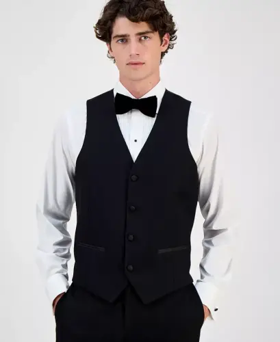 Men's Slim-Fit Stretch Tuxedo Vest, Created for Modazone - Black - 4