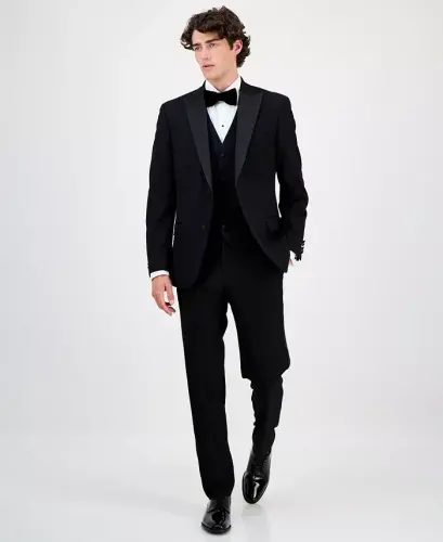Men's Slim-Fit Stretch Tuxedo Vest, Created for Modazone - Black - 6