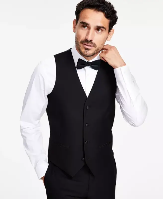 Men's Slim-Fit Stretch Tuxedo Vest, Created for Modazone -Black - ALFANI