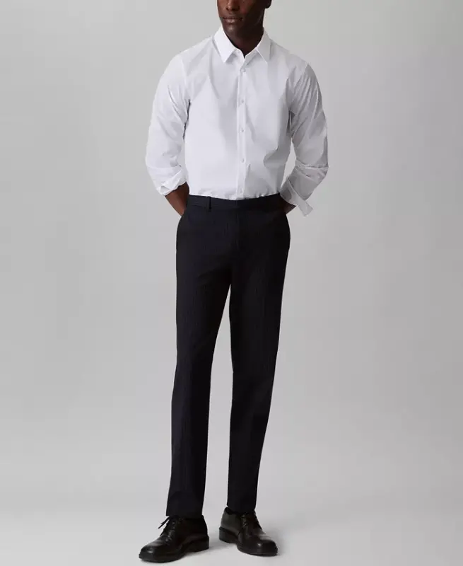 Men's Slim-Fit Supima Stretch Long-Sleeve Button-Front Shirt - White - 2