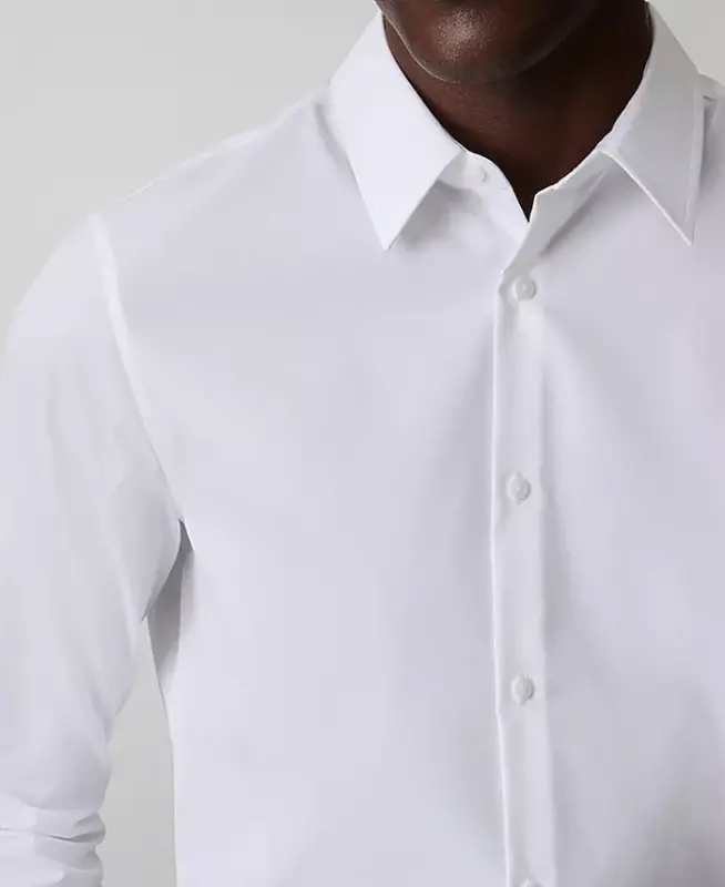 Men's Slim-Fit Supima Stretch Long-Sleeve Button-Front Shirt - White - 3