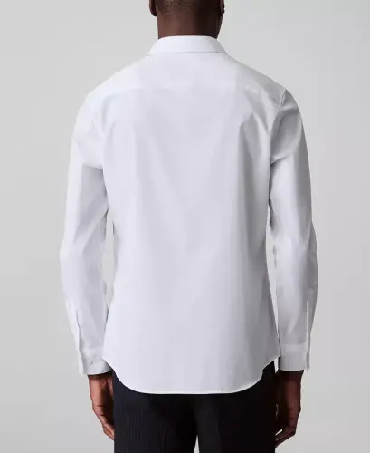 Men's Slim-Fit Supima Stretch Long-Sleeve Button-Front Shirt - White - 5