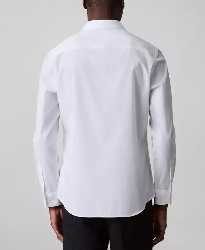 Men's Slim-Fit Supima Stretch Long-Sleeve Button-Front Shirt - White - 5