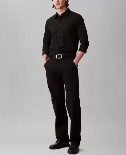 Men's Slim Fit Supima Stretch Long Sleeve Button-Front Shirt-Black 