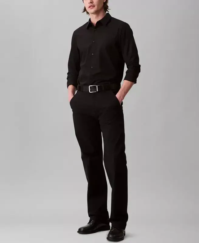 Men's Slim Fit Supima Stretch Long Sleeve Button-Front Shirt-Black - 1