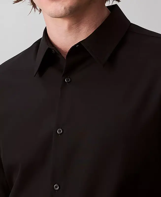 Men's Slim Fit Supima Stretch Long Sleeve Button-Front Shirt-Black - 2