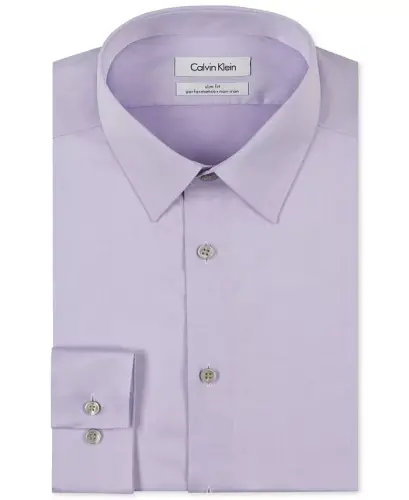 Calvin Klein Men's Performance Wrinkle Free Herringbone Slim Fit Dress Shirt - Lilac - 3