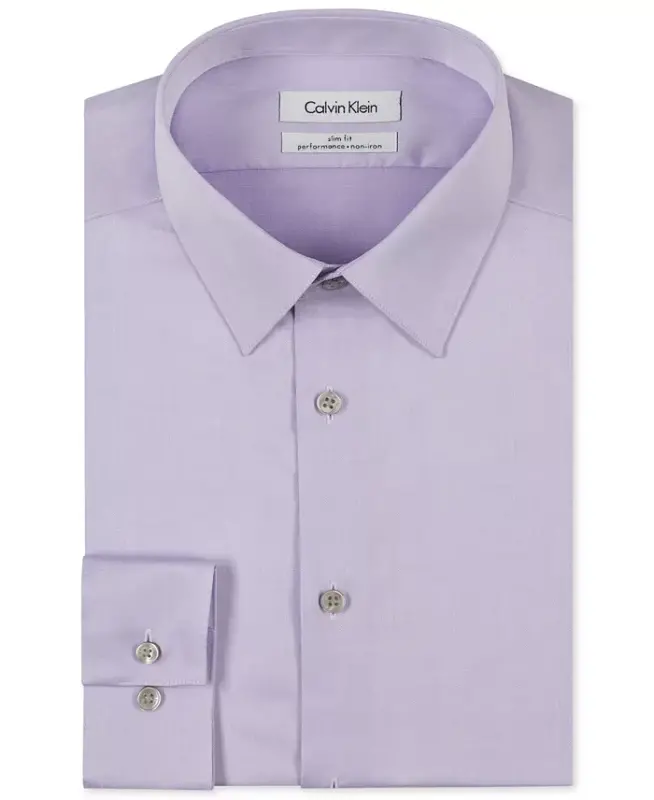 Calvin Klein Men's Performance Wrinkle Free Herringbone Slim Fit Dress Shirt - Lilac - 3