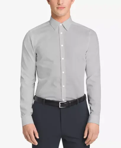 Men's Slim-Fit Non-Iron Herringbone Dress Shirt - Smoke 