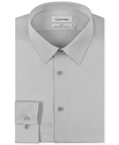 Calvin Klein Men's Performance Wrinkle Free Herringbone Slim Fit Dress Shirt - Smoke - 3
