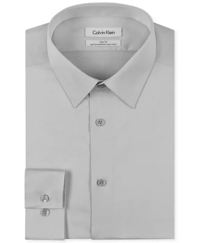 Calvin Klein Men's Performance Wrinkle Free Herringbone Slim Fit Dress Shirt - Smoke - 3
