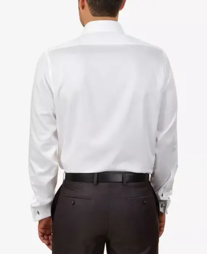 Calvin Klein Men's Slim-Fit Non-Iron Herringbone French Cuff Dress Shirt - White - 2
