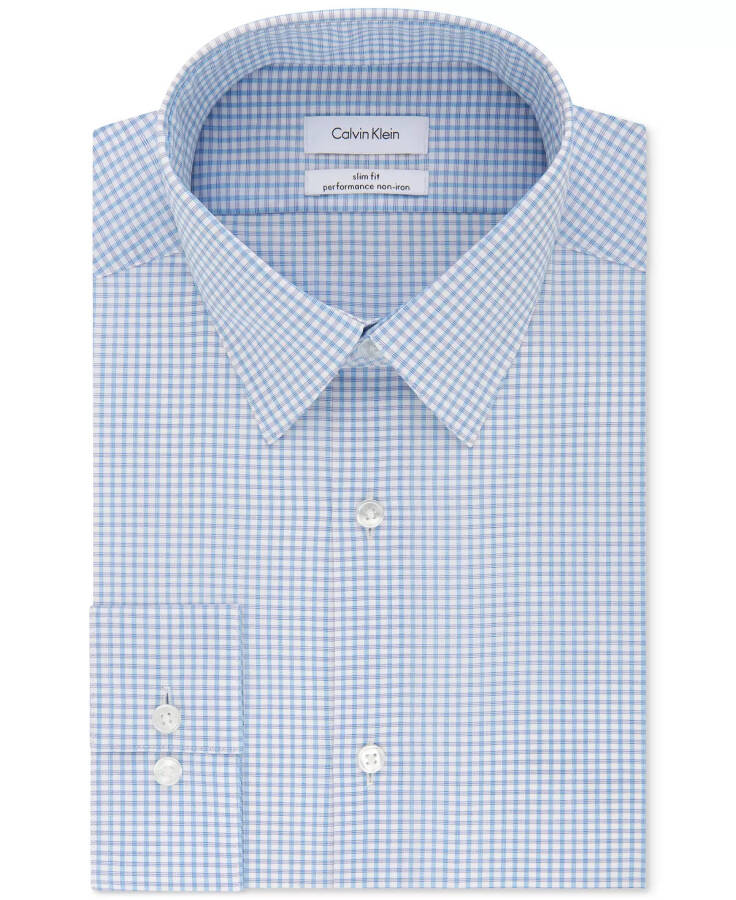 Men's Slim-Fit Non-Iron Performance Stretch Blue Check Dress Shirt - Bluebird - 1