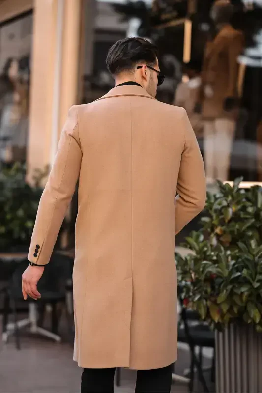 Erkek Slim-Fit Uzun Yünlü Kaşe Palto-vizon - 6