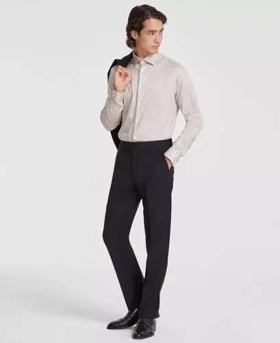 Men's Slim-Fit Wool-Blend Stretch Suit Pants - Black 
