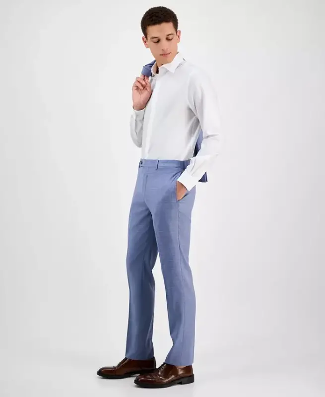 Men's Slim-Fit Wool-Blend Stretch Suit Pants - Light Blue - 2